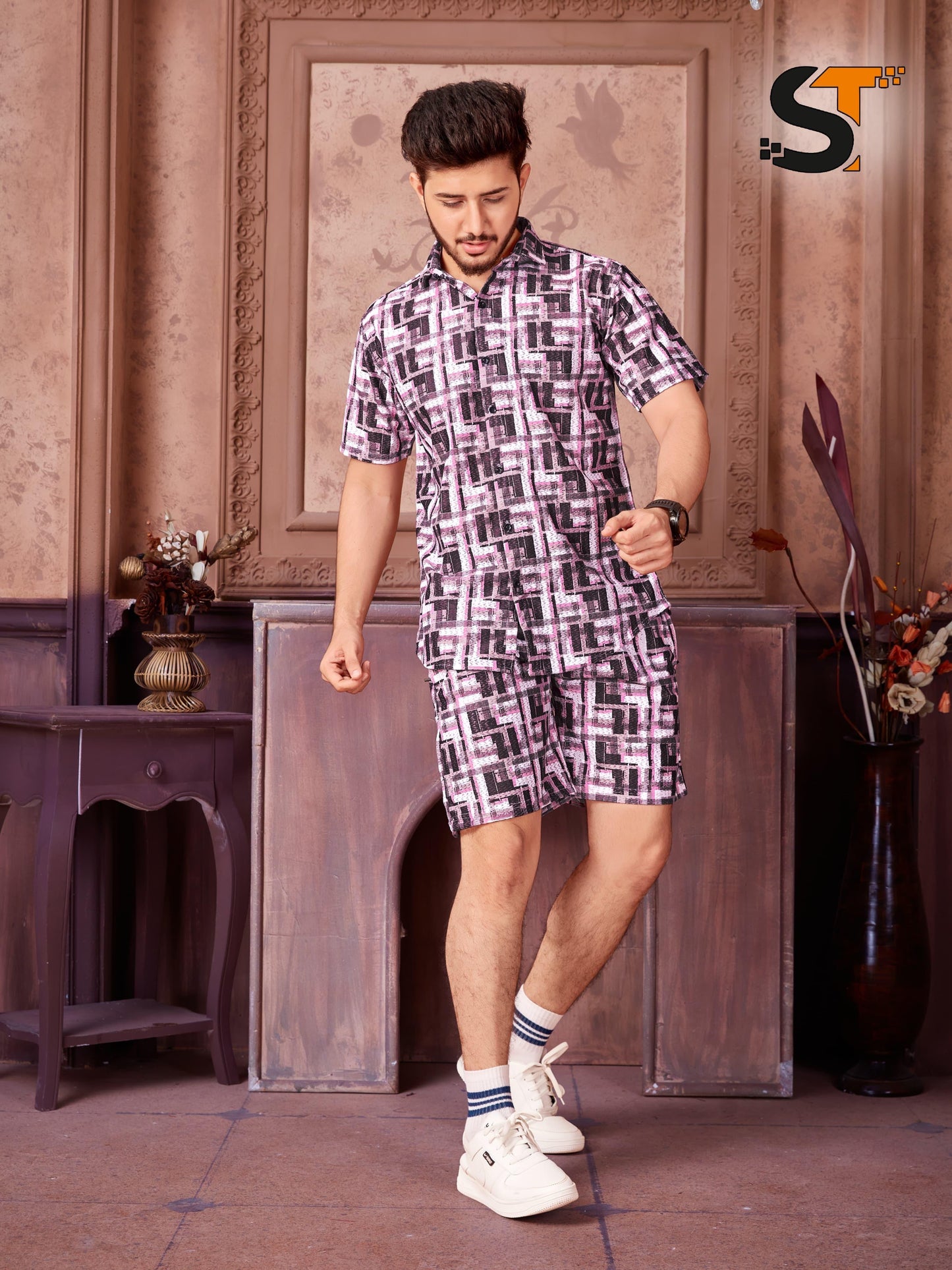 Printed Salas Cotton Mens Co Ord Set