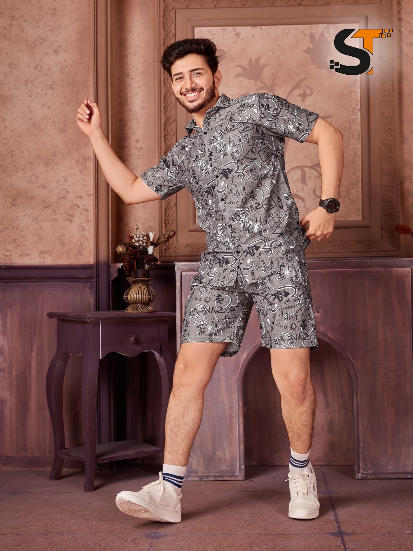 Printed Salas Cotton Mens Co Ord Set