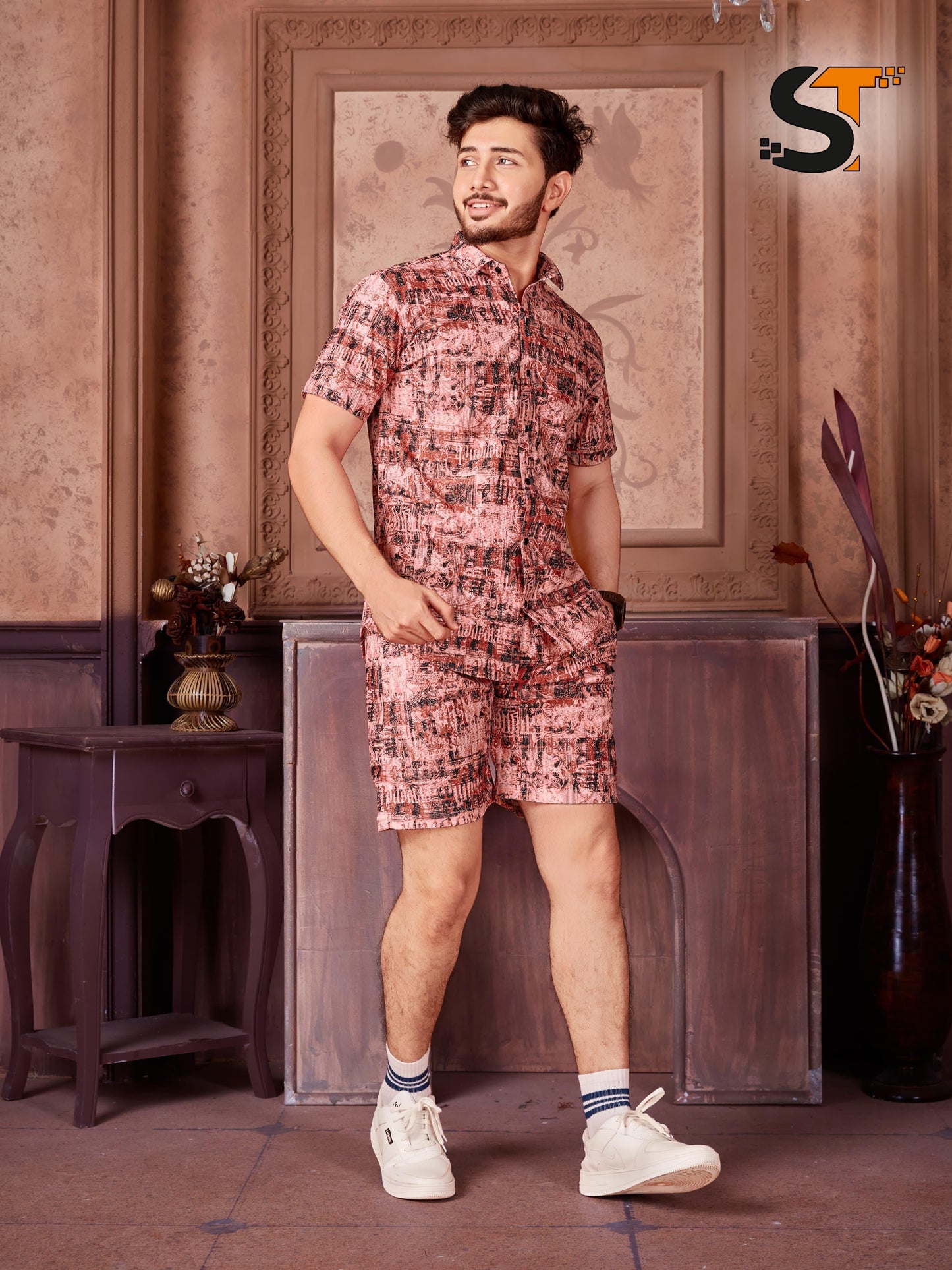 Printed Salas Cotton Mens Co Ord Set