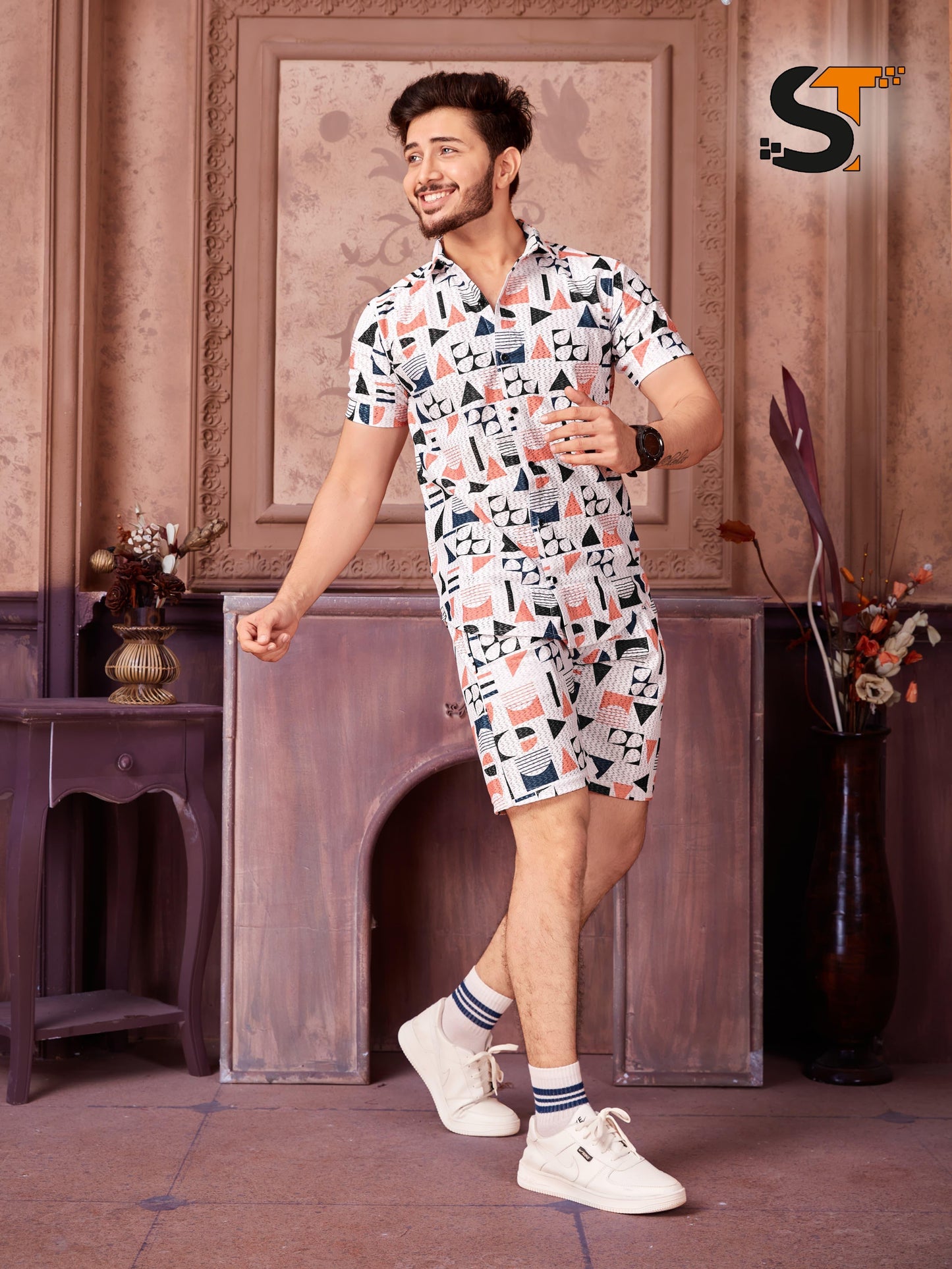 Printed Salas Cotton Mens Co Ord Set