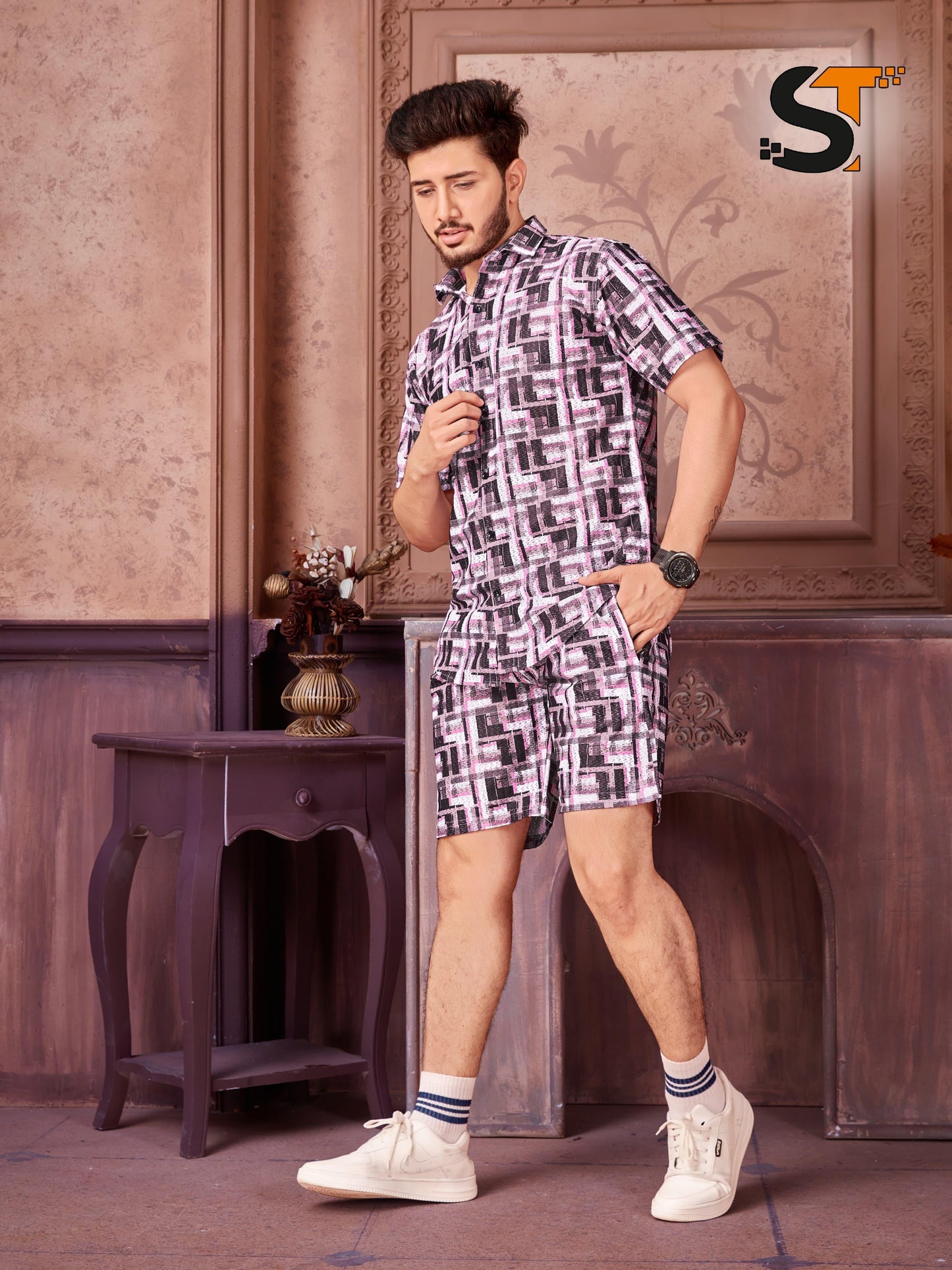 Printed Salas Cotton Mens Co Ord Set