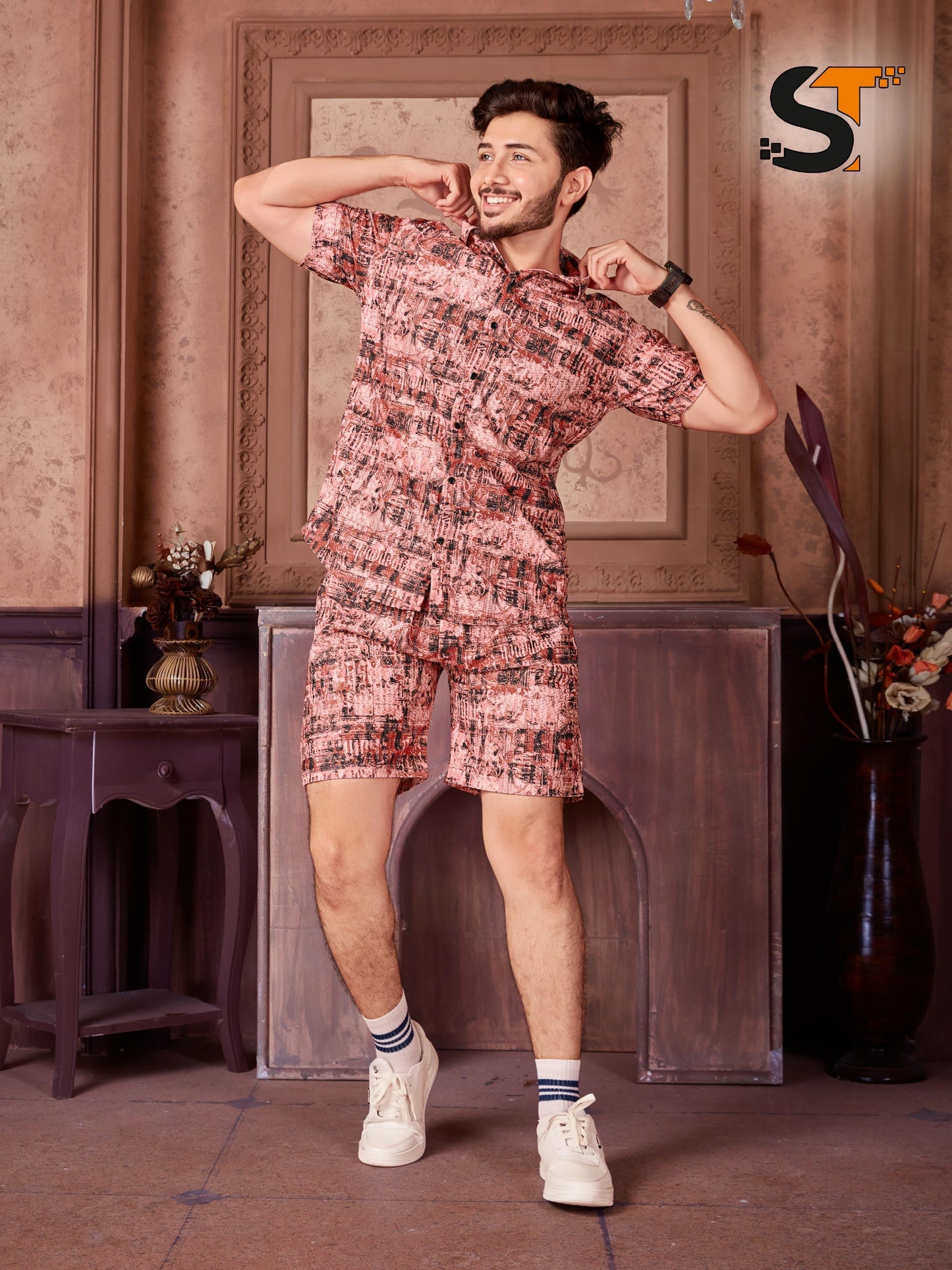 Printed Salas Cotton Mens Co Ord Set