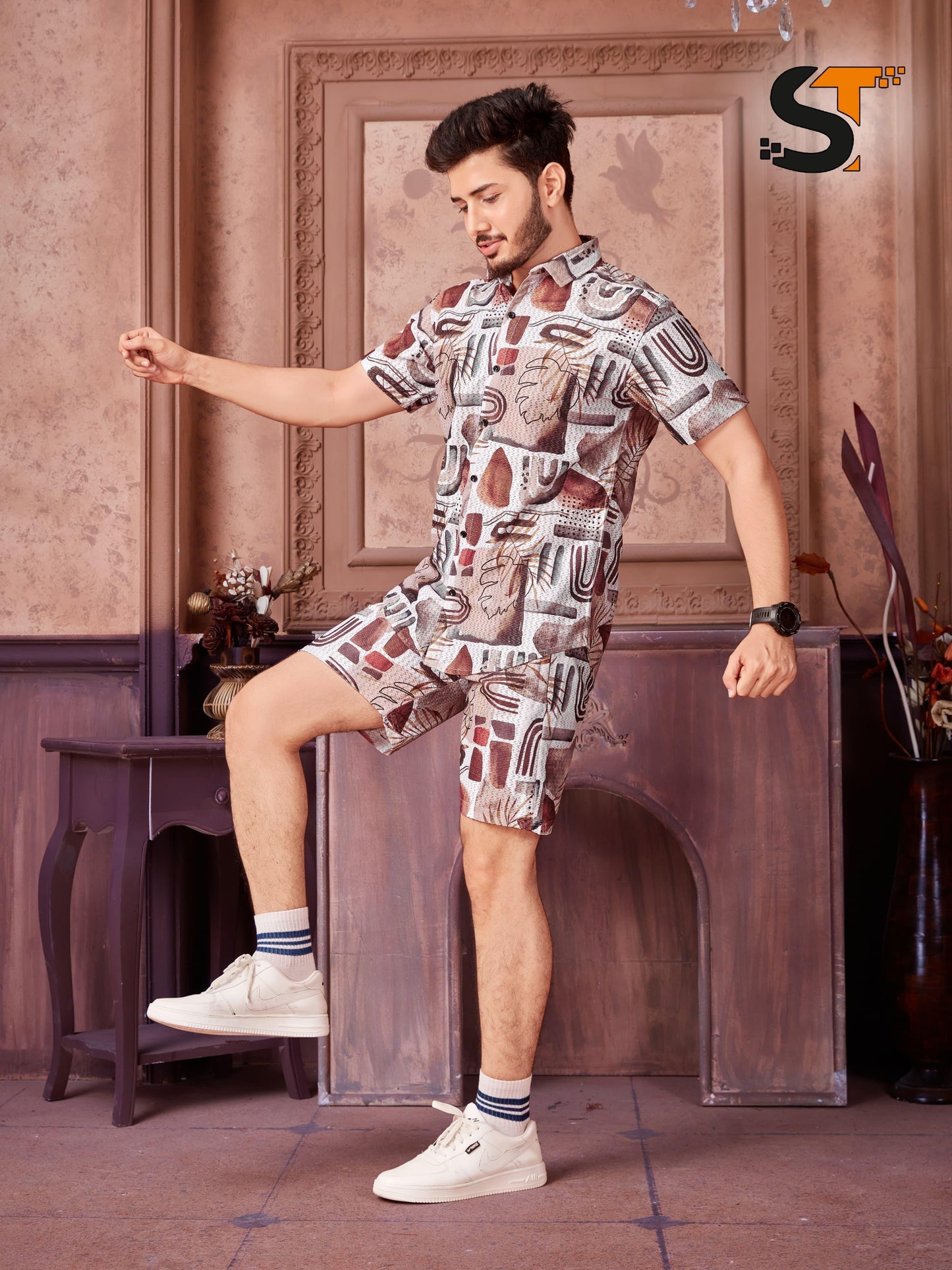 Printed Salas Cotton Mens Co Ord Set