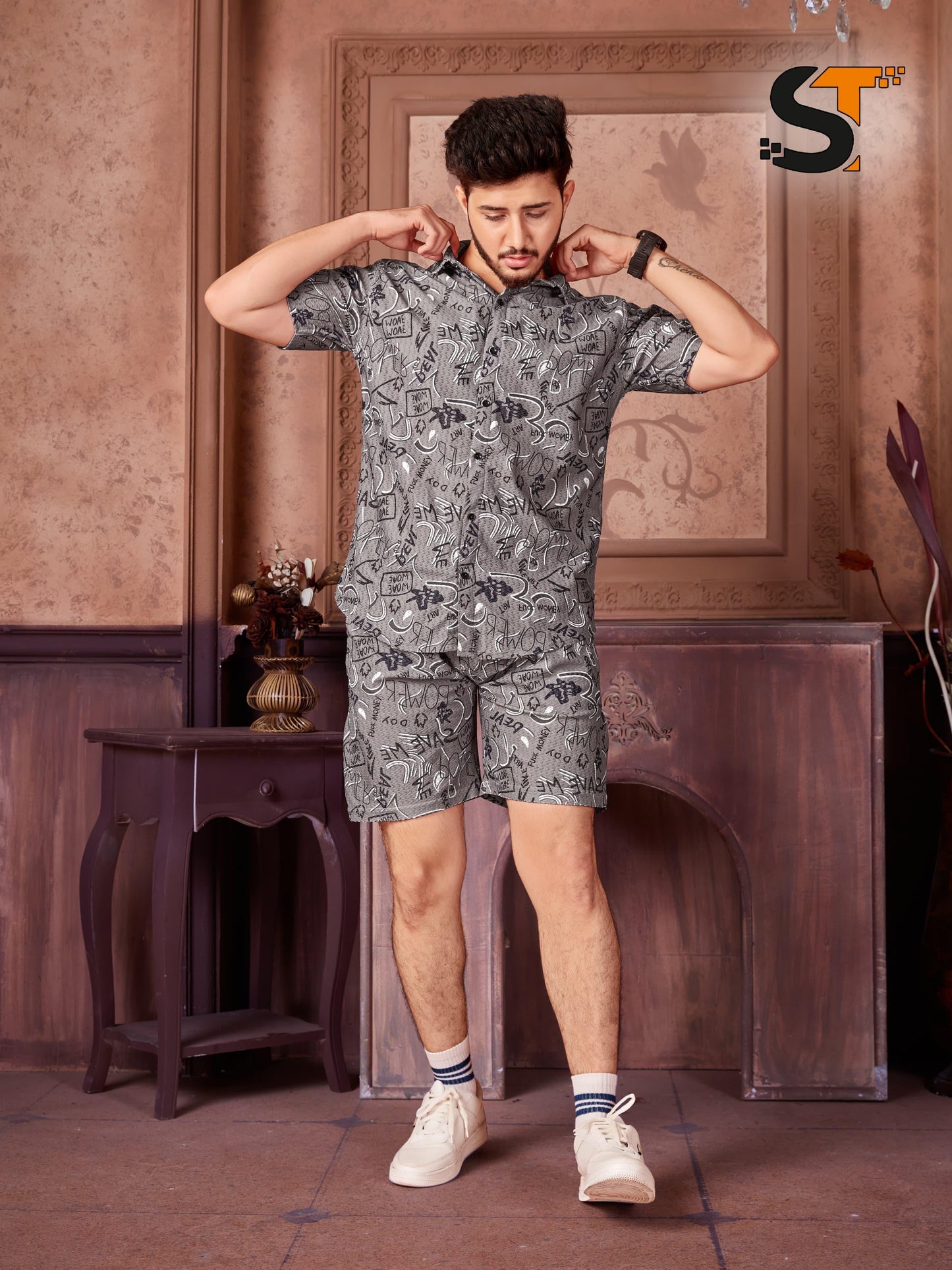 Printed Salas Cotton Mens Co Ord Set