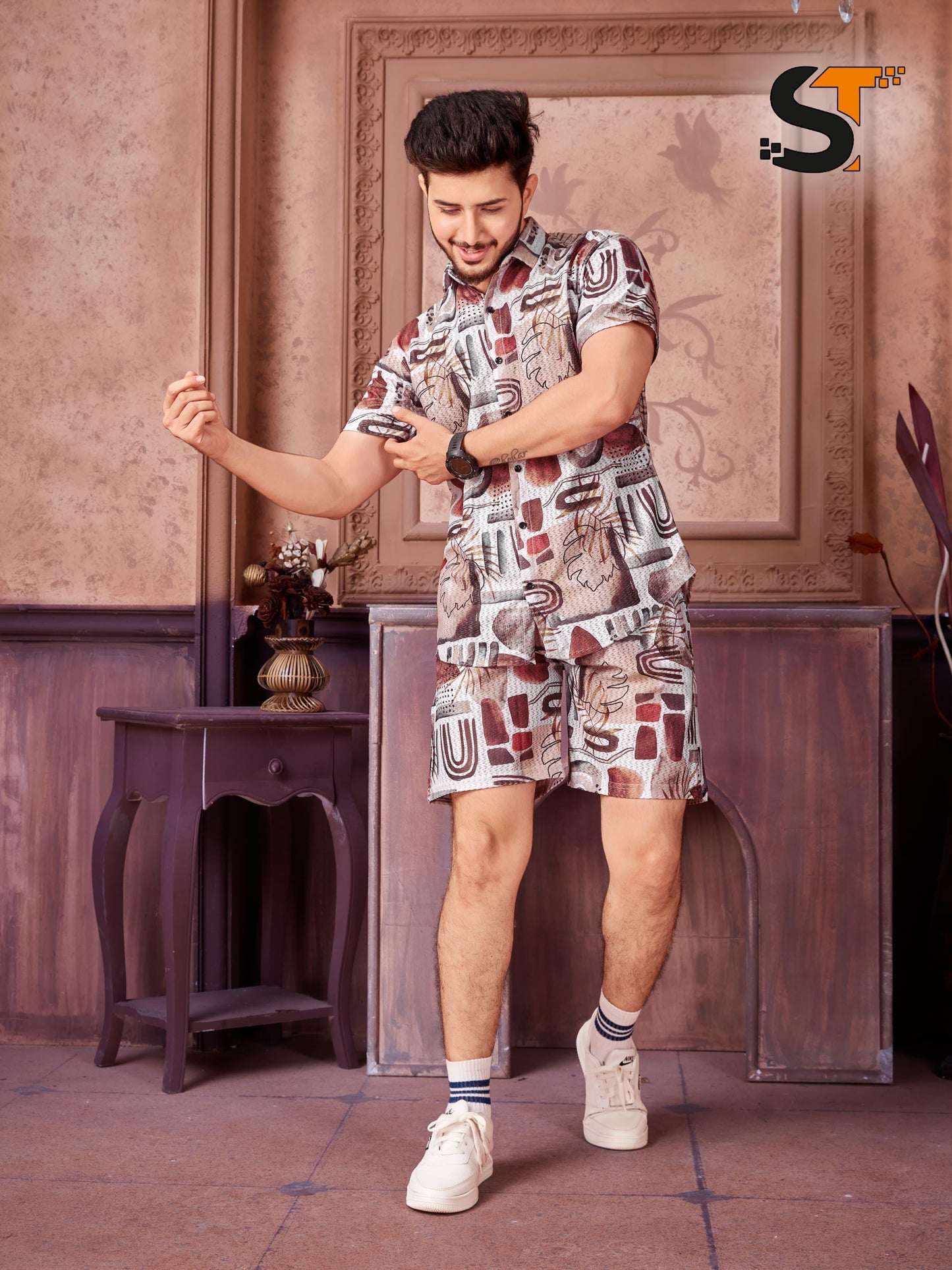 Printed Salas Cotton Mens Co Ord Set