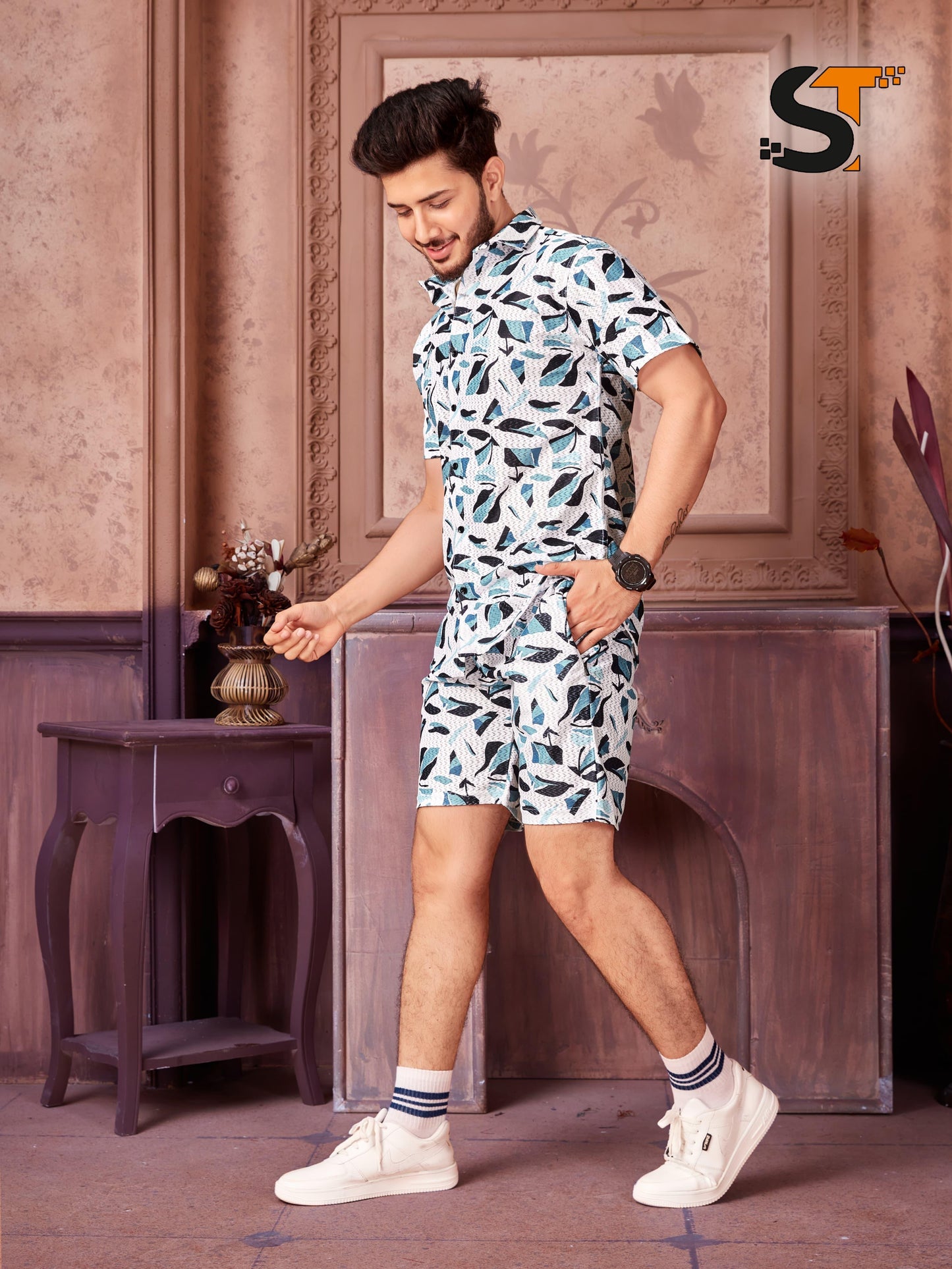 Printed Salas Cotton Mens Co Ord Set