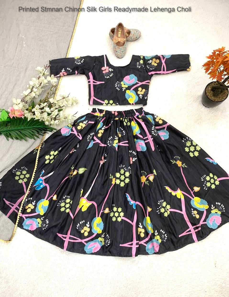 Printed Stmnan Chinon Silk Girls Readymade Lehenga Choli