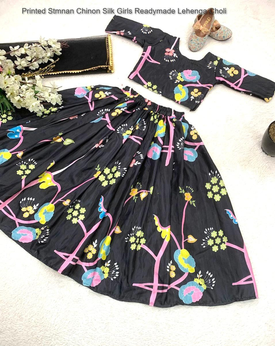 Printed Stmnan Chinon Silk Girls Readymade Lehenga Choli