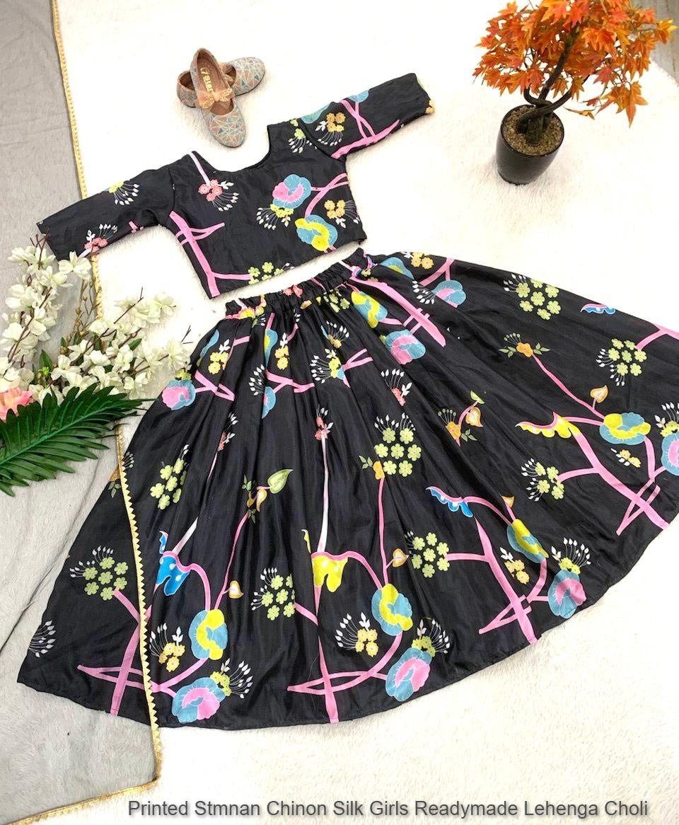 Printed Stmnan Chinon Silk Girls Readymade Lehenga Choli