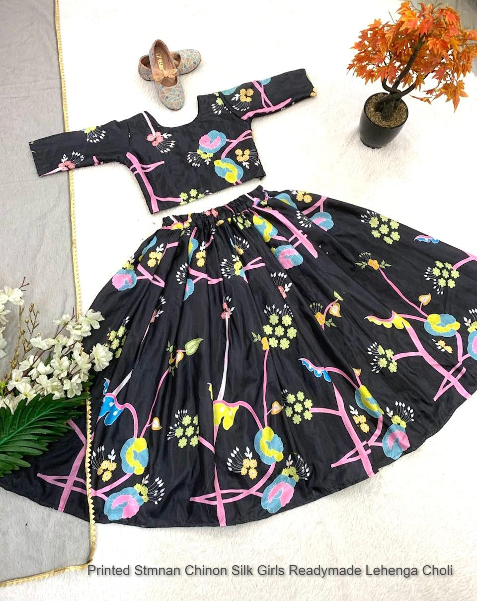 Printed Stmnan Chinon Silk Girls Readymade Lehenga Choli