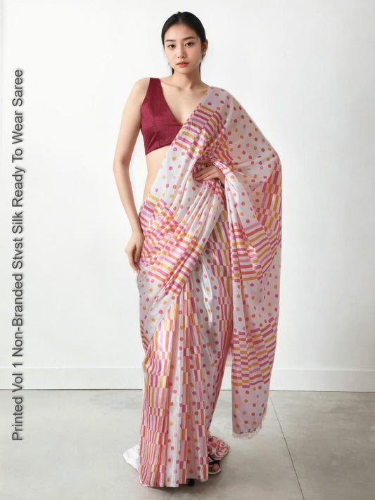 Printed Vol 1 Non-Branded Stvst Silk Ready To Wear Saree