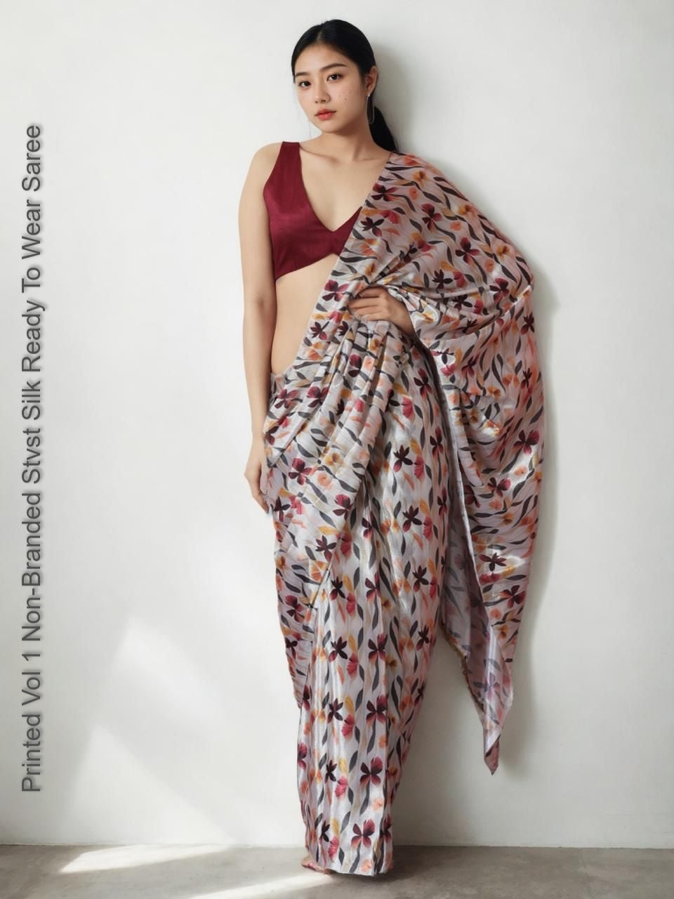 Printed Vol 1 Non-Branded Stvst Silk Ready To Wear Saree