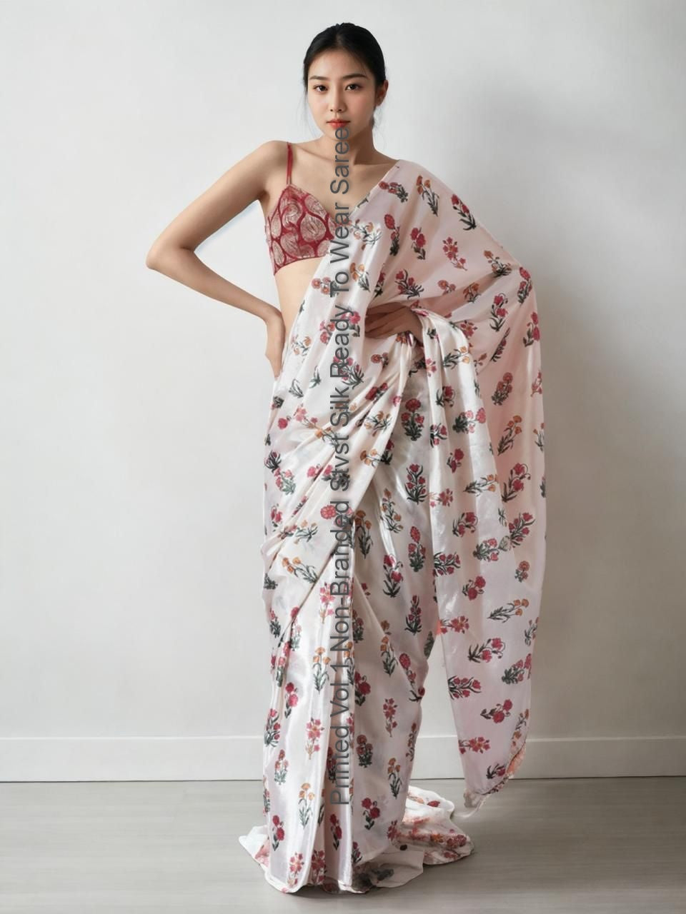 Printed Vol 1 Non-Branded Stvst Silk Ready To Wear Saree