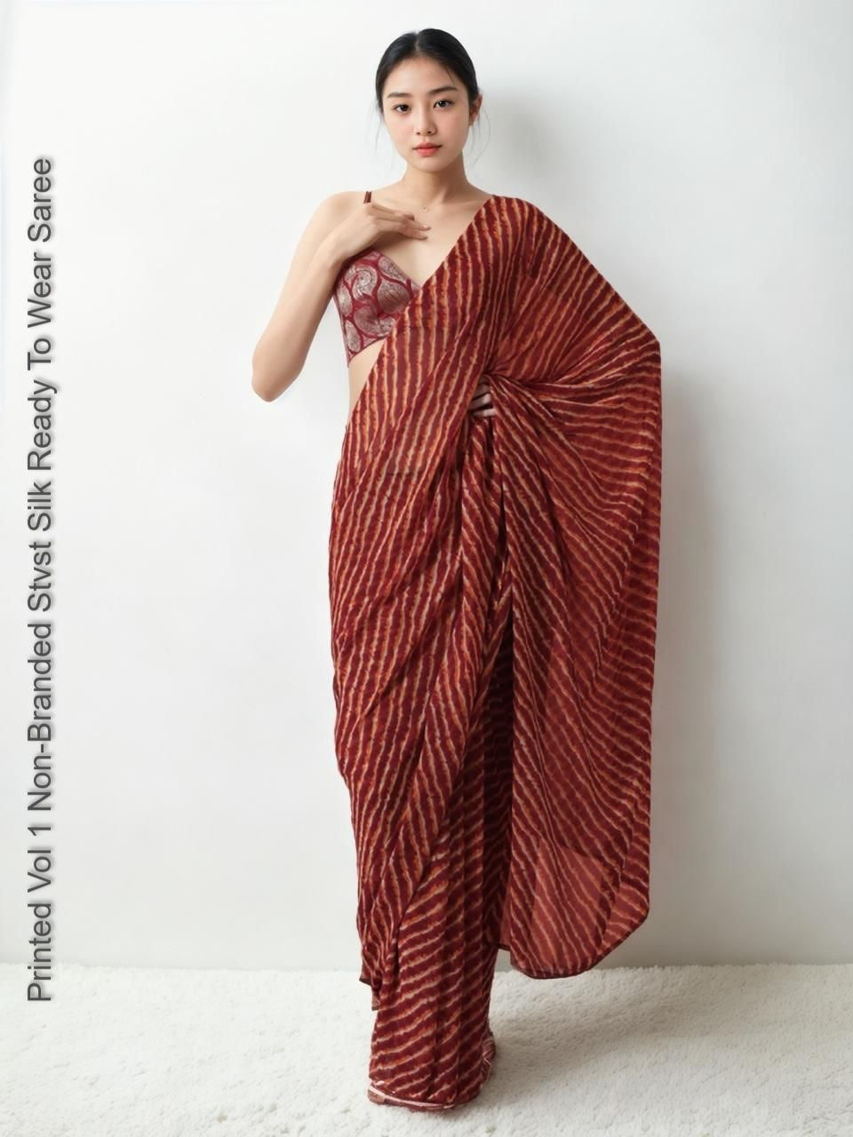 Printed Vol 1 Non-Branded Stvst Silk Ready To Wear Saree