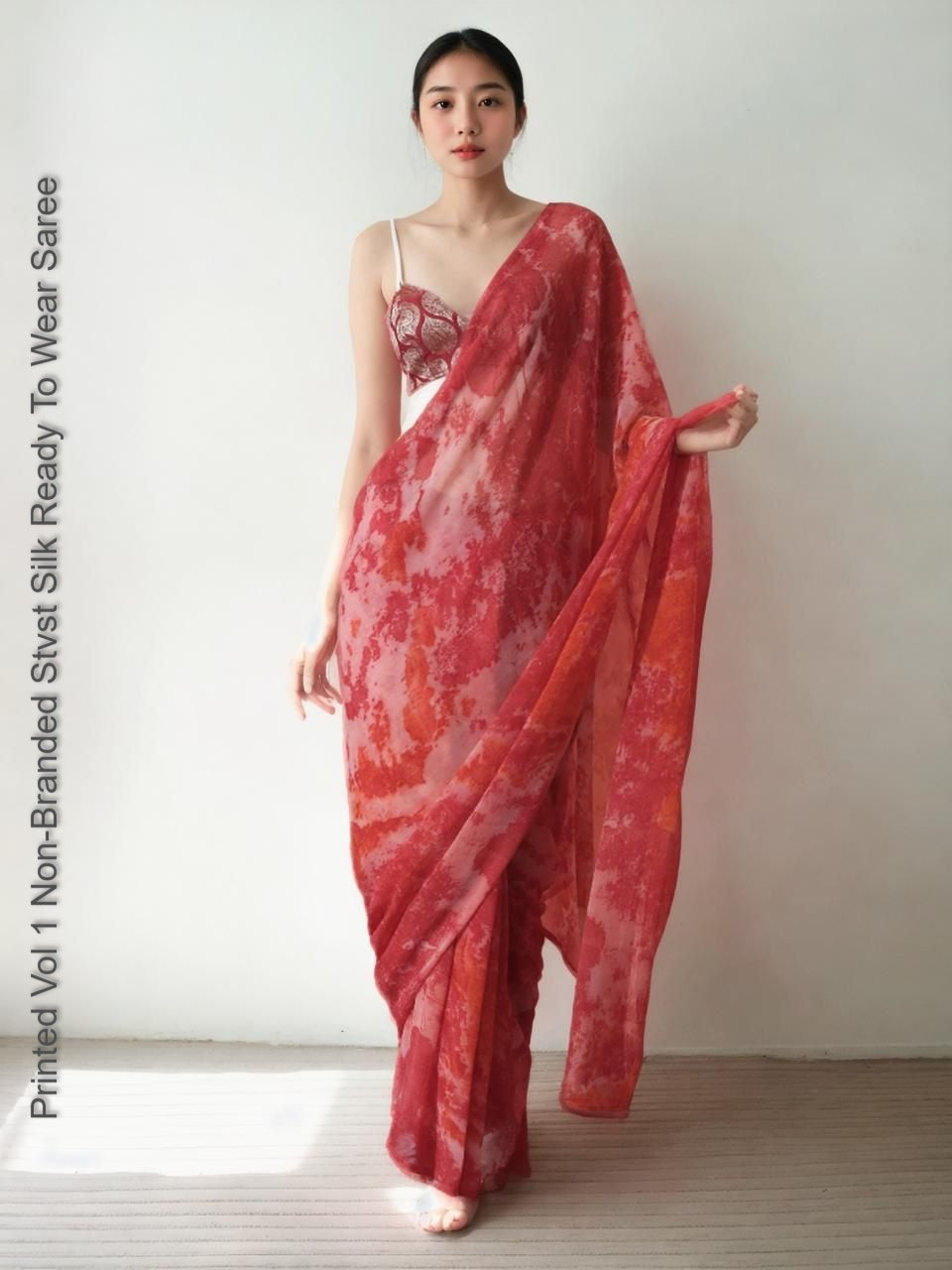 Printed Vol 1 Non-Branded Stvst Silk Ready To Wear Saree