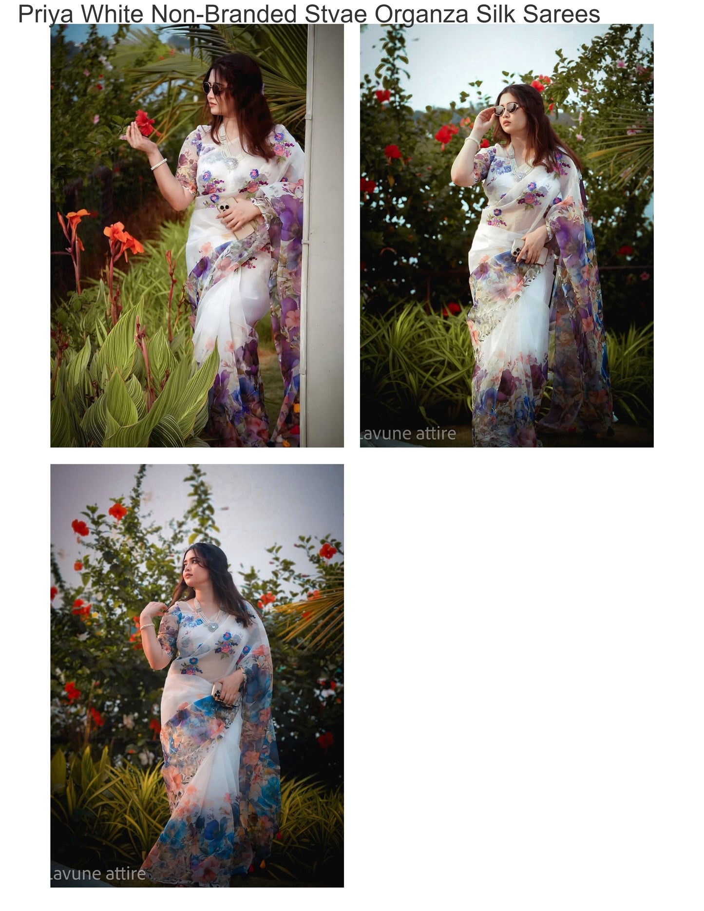 Priya White Non-Branded Stvae Organza Silk Sarees