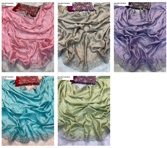 Puja Stkri Cut Work Sarees