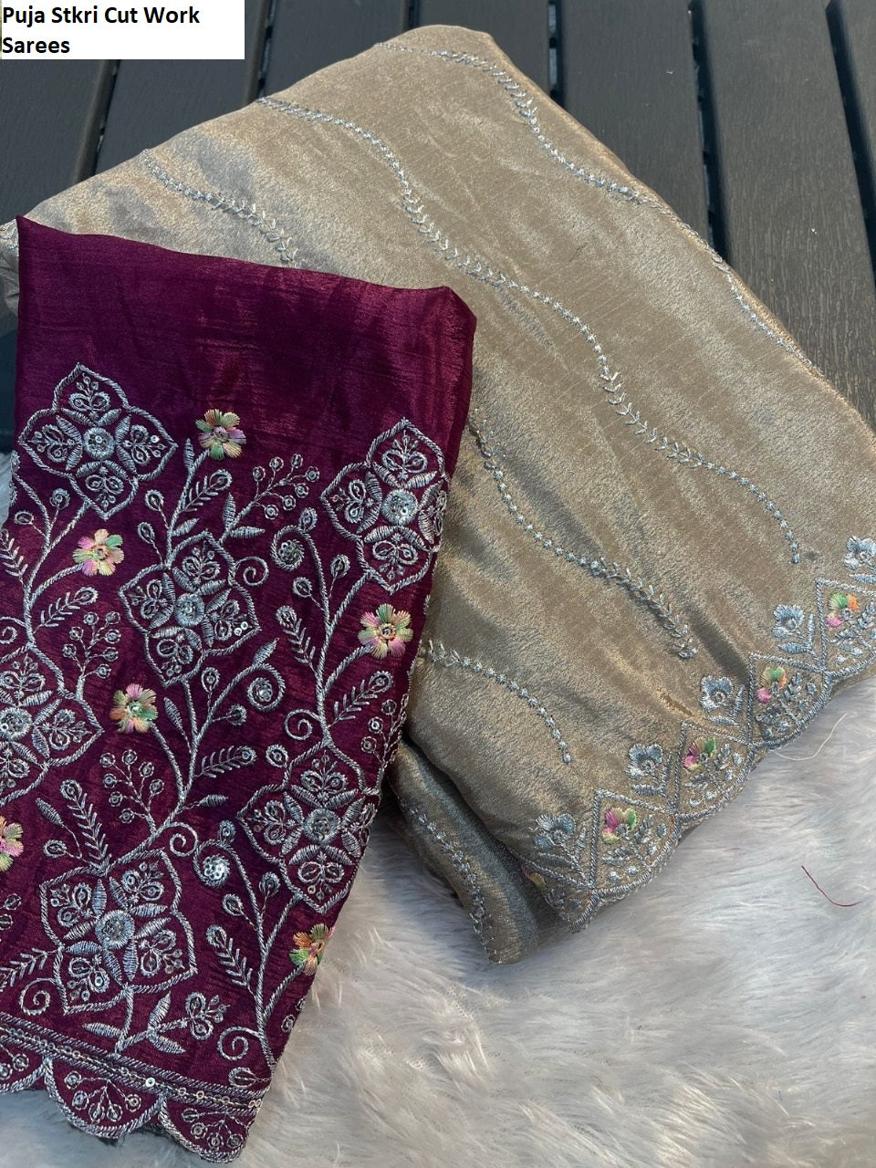 Puja Stkri Cut Work Sarees