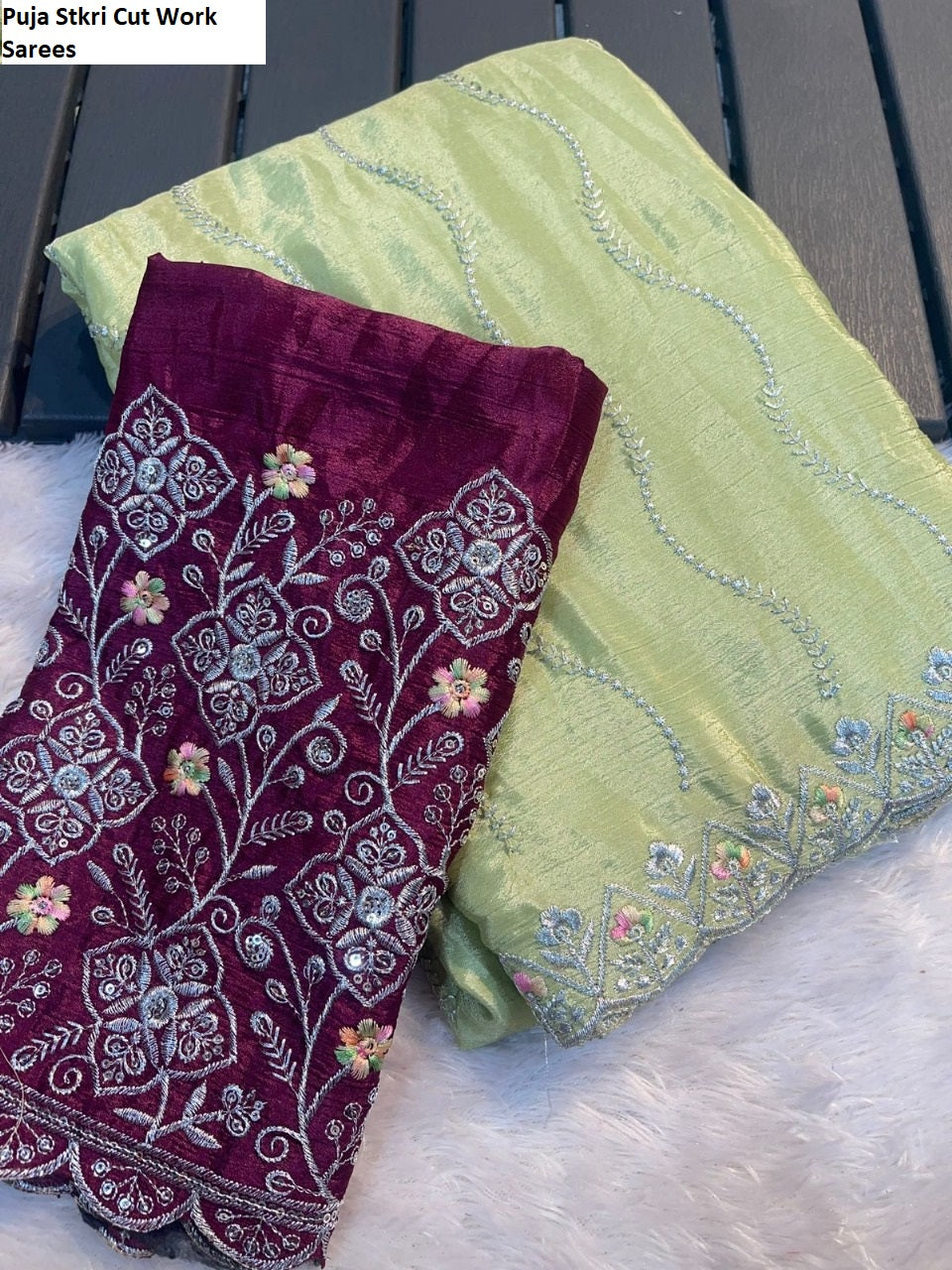 Puja Stkri Cut Work Sarees