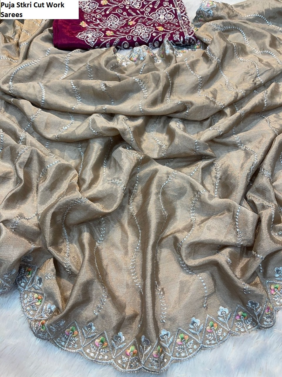 Puja Stkri Cut Work Sarees