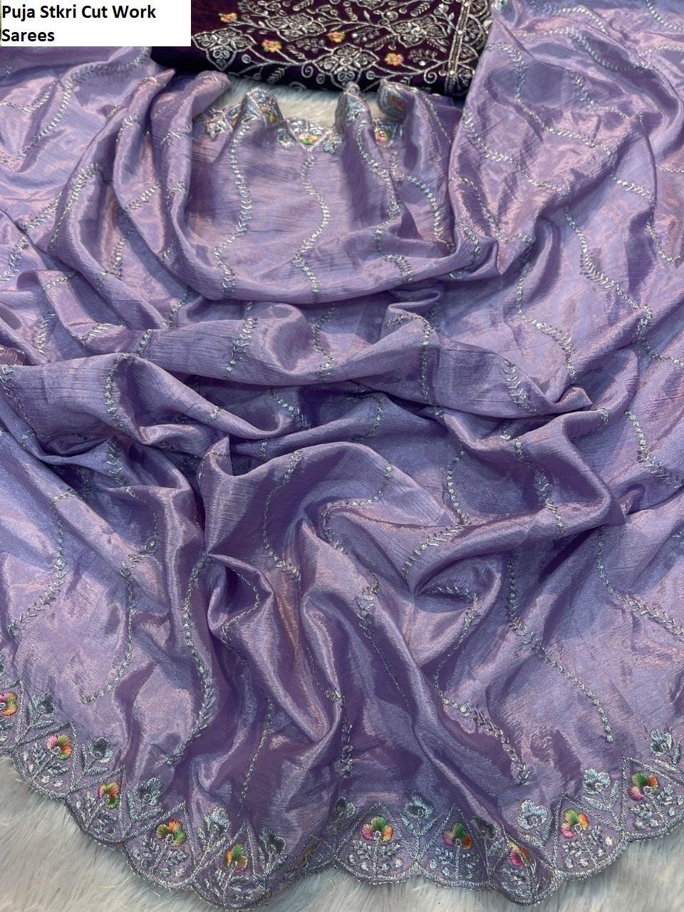 Puja Stkri Cut Work Sarees