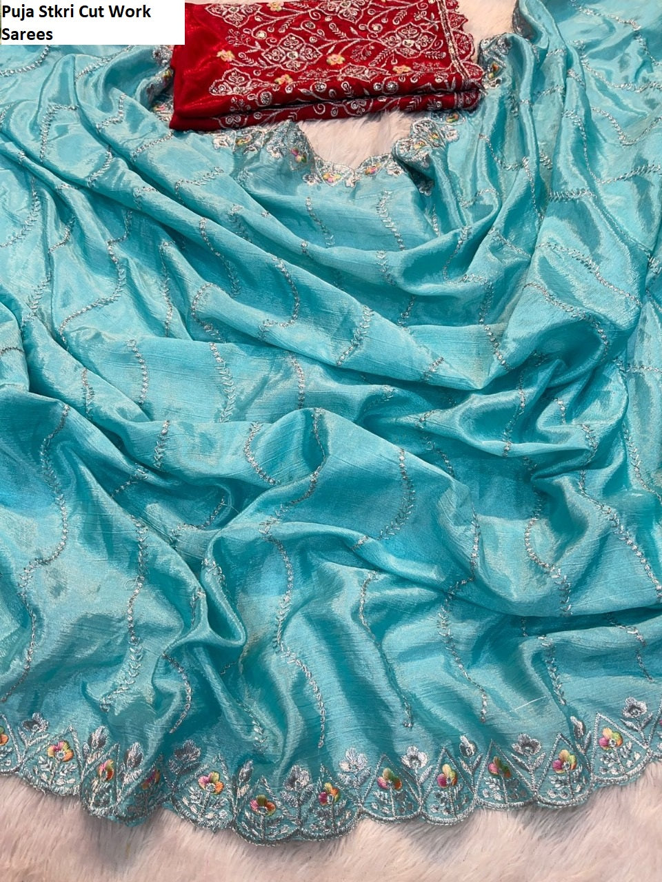 Puja Stkri Cut Work Sarees