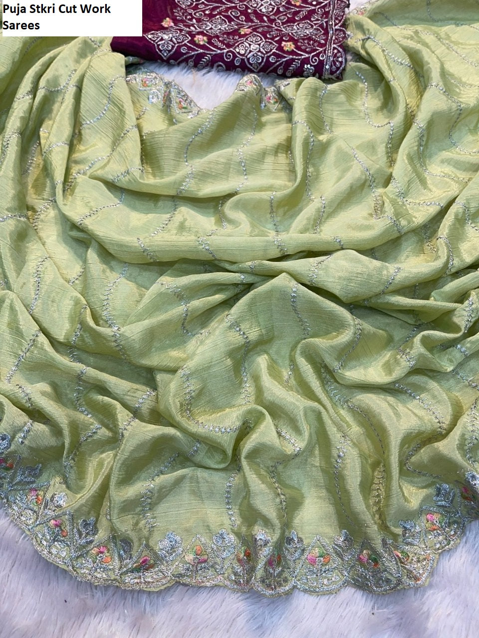 Puja Stkri Cut Work Sarees