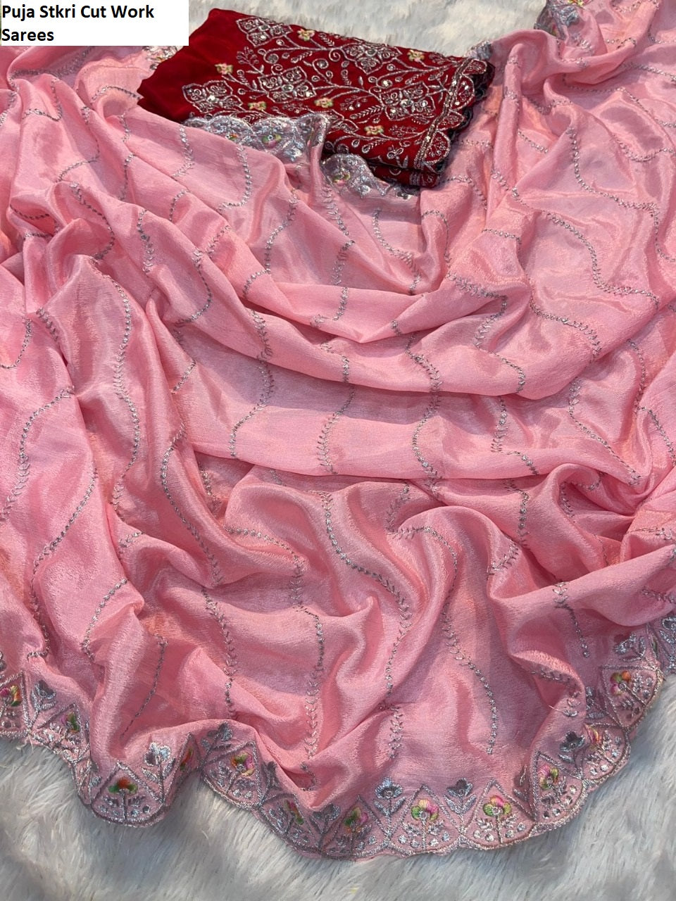 Puja Stkri Cut Work Sarees