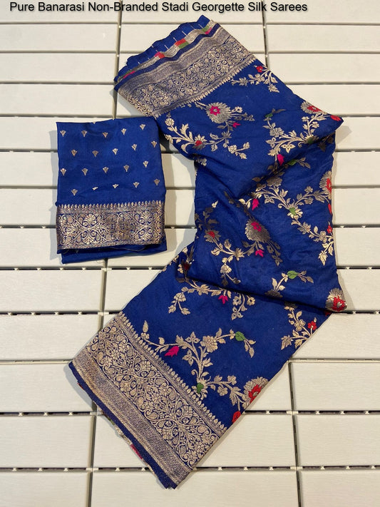 Pure Banarasi Non-Branded Stadi Georgette Silk Sarees