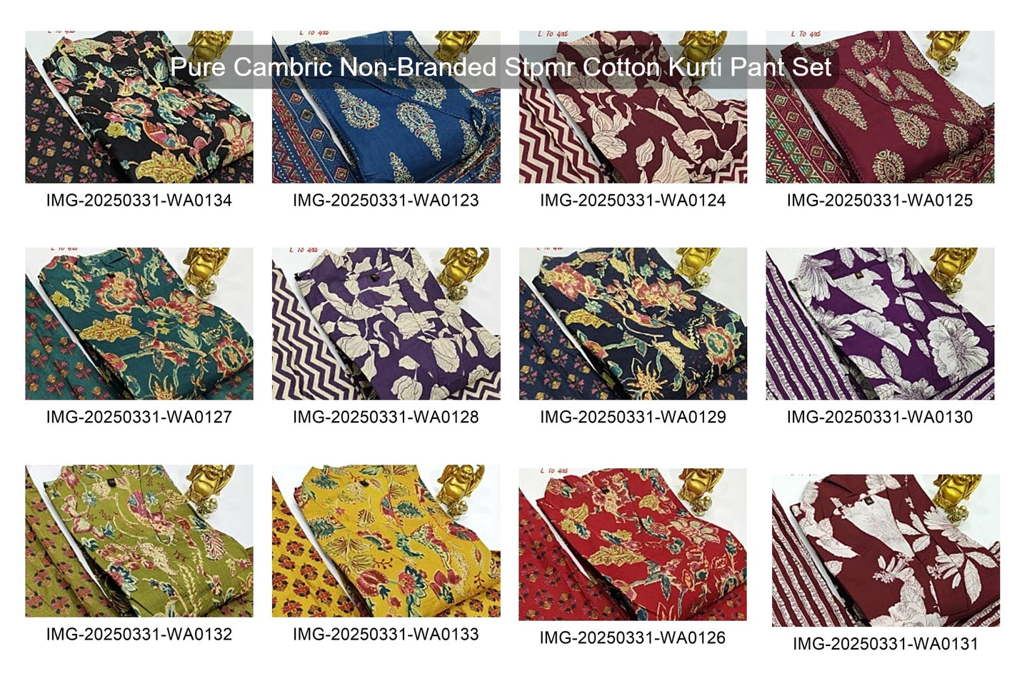Pure Cambric Non-Branded Stpmr Cotton Kurti Pant Set
