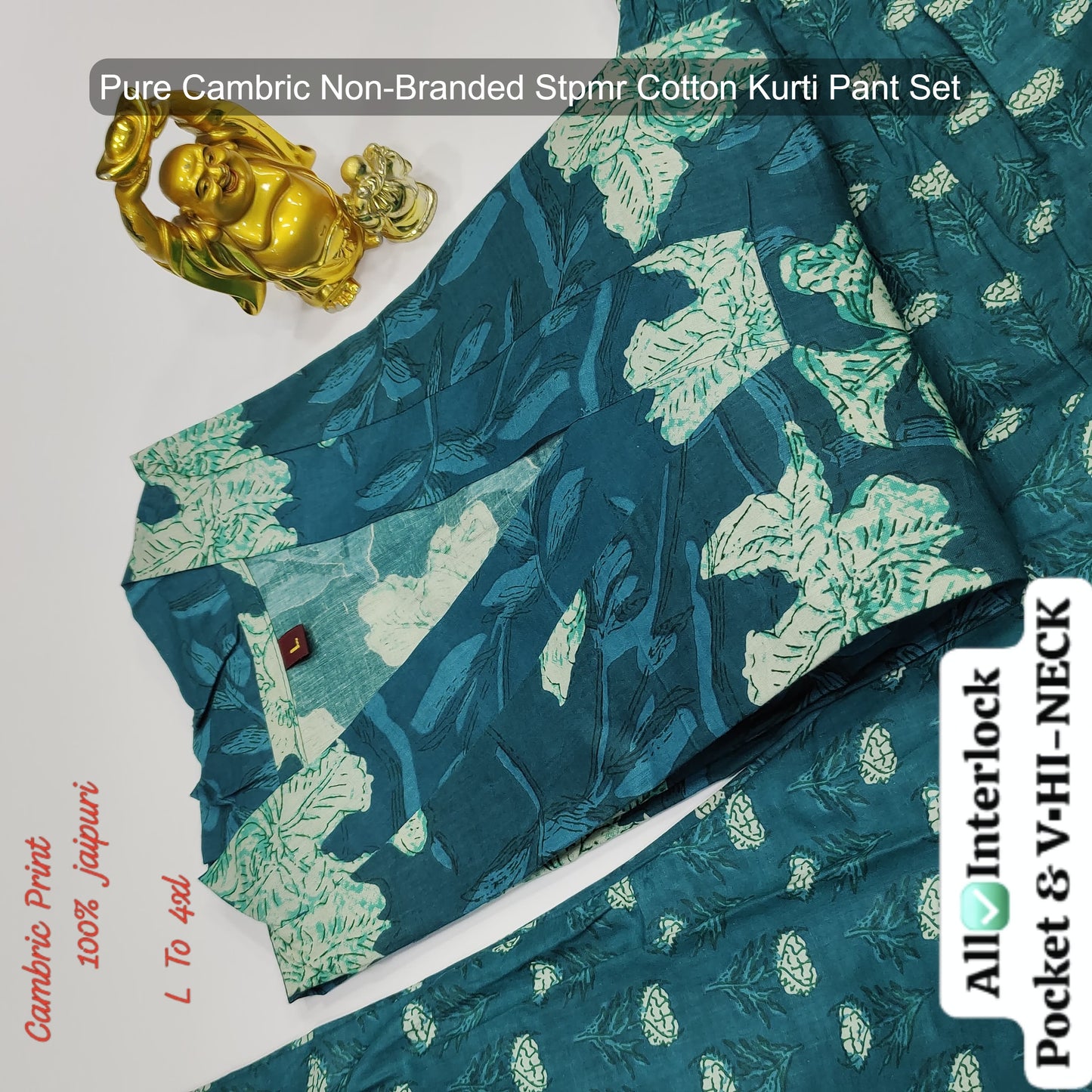 Pure Cambric Non-Branded Stpmr Cotton Kurti Pant Set