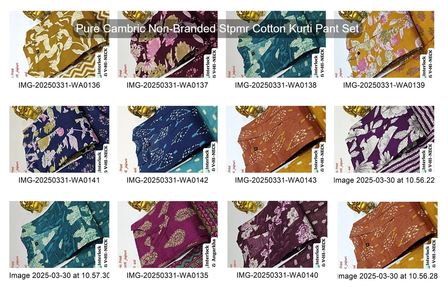 Pure Cambric Non-Branded Stpmr Cotton Kurti Pant Set