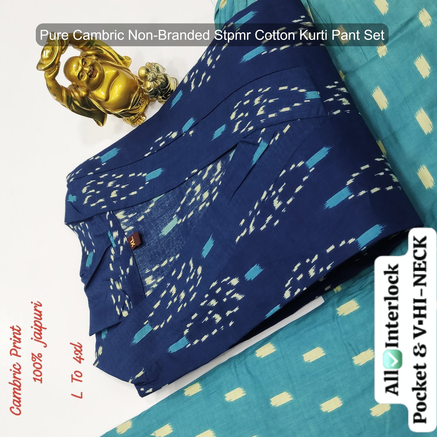 Pure Cambric Non-Branded Stpmr Cotton Kurti Pant Set