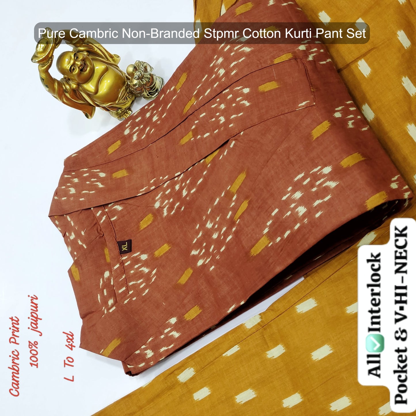 Pure Cambric Non-Branded Stpmr Cotton Kurti Pant Set