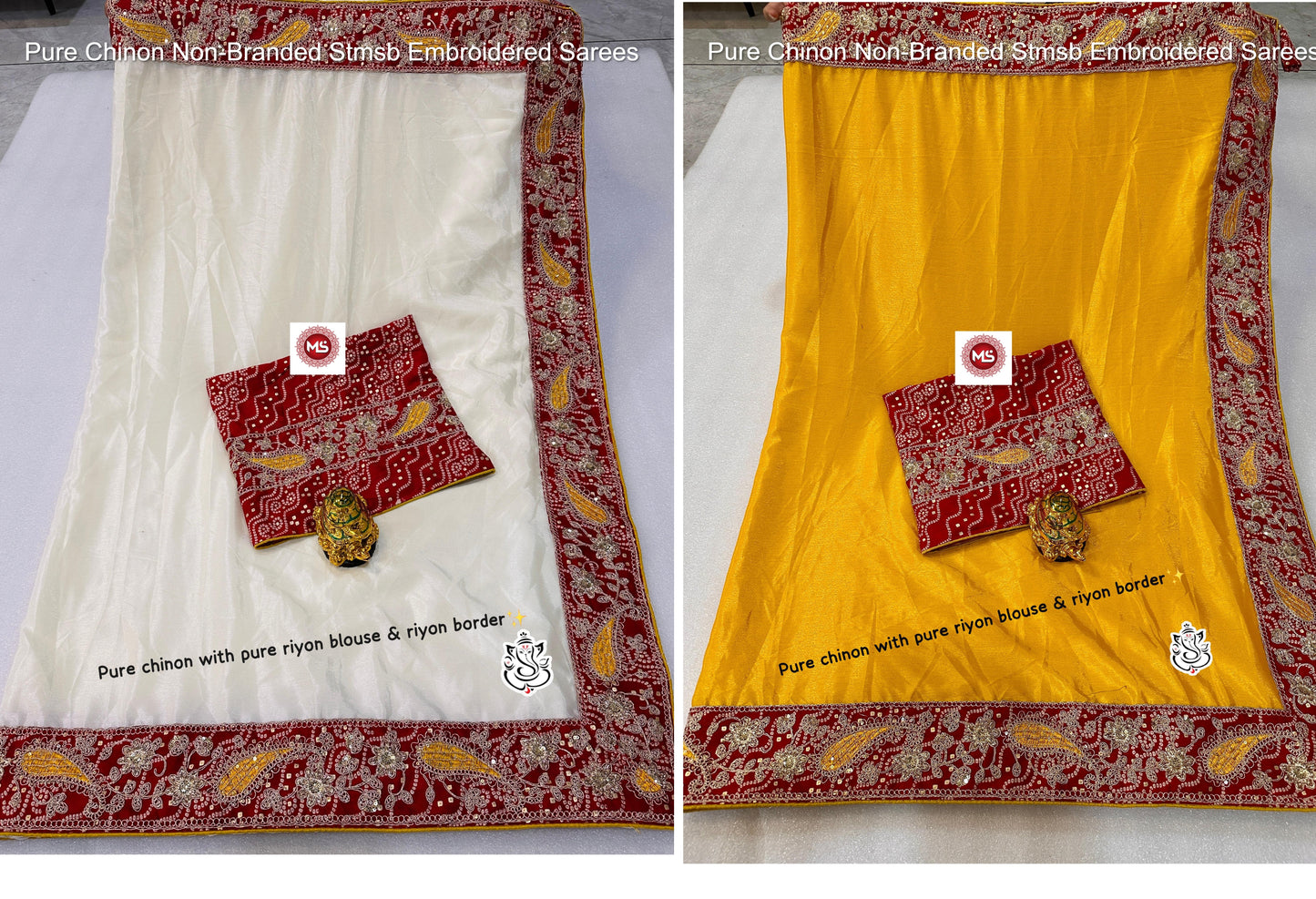 Pure Chinon Non-Branded Stmsb Embroidered Sarees