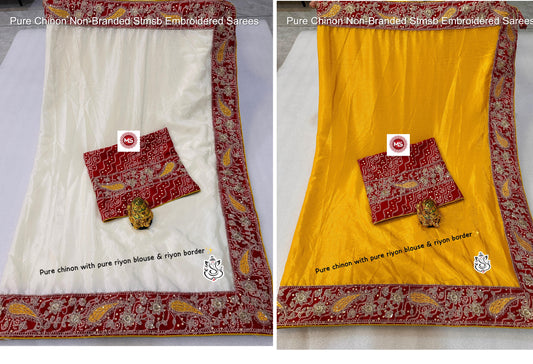 Pure Chinon Non-Branded Stmsb Embroidered Sarees