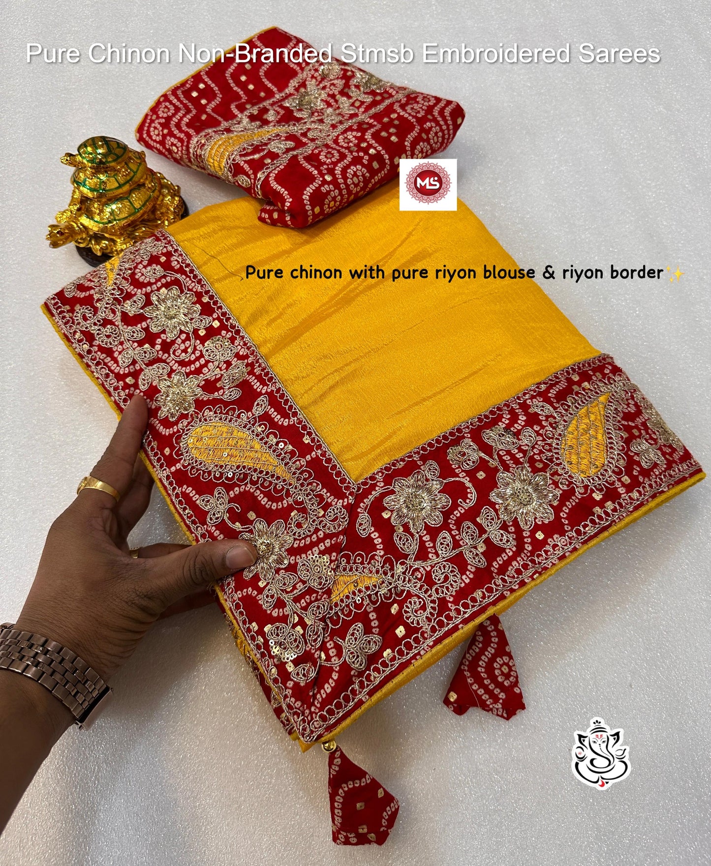 Pure Chinon Non-Branded Stmsb Embroidered Sarees