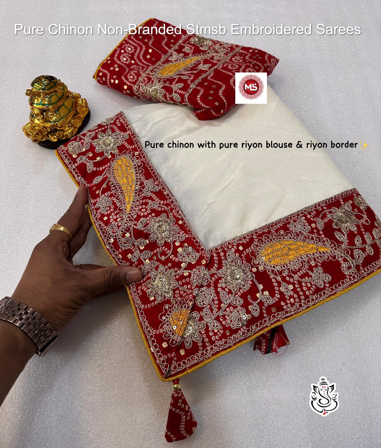 Pure Chinon Non-Branded Stmsb Embroidered Sarees