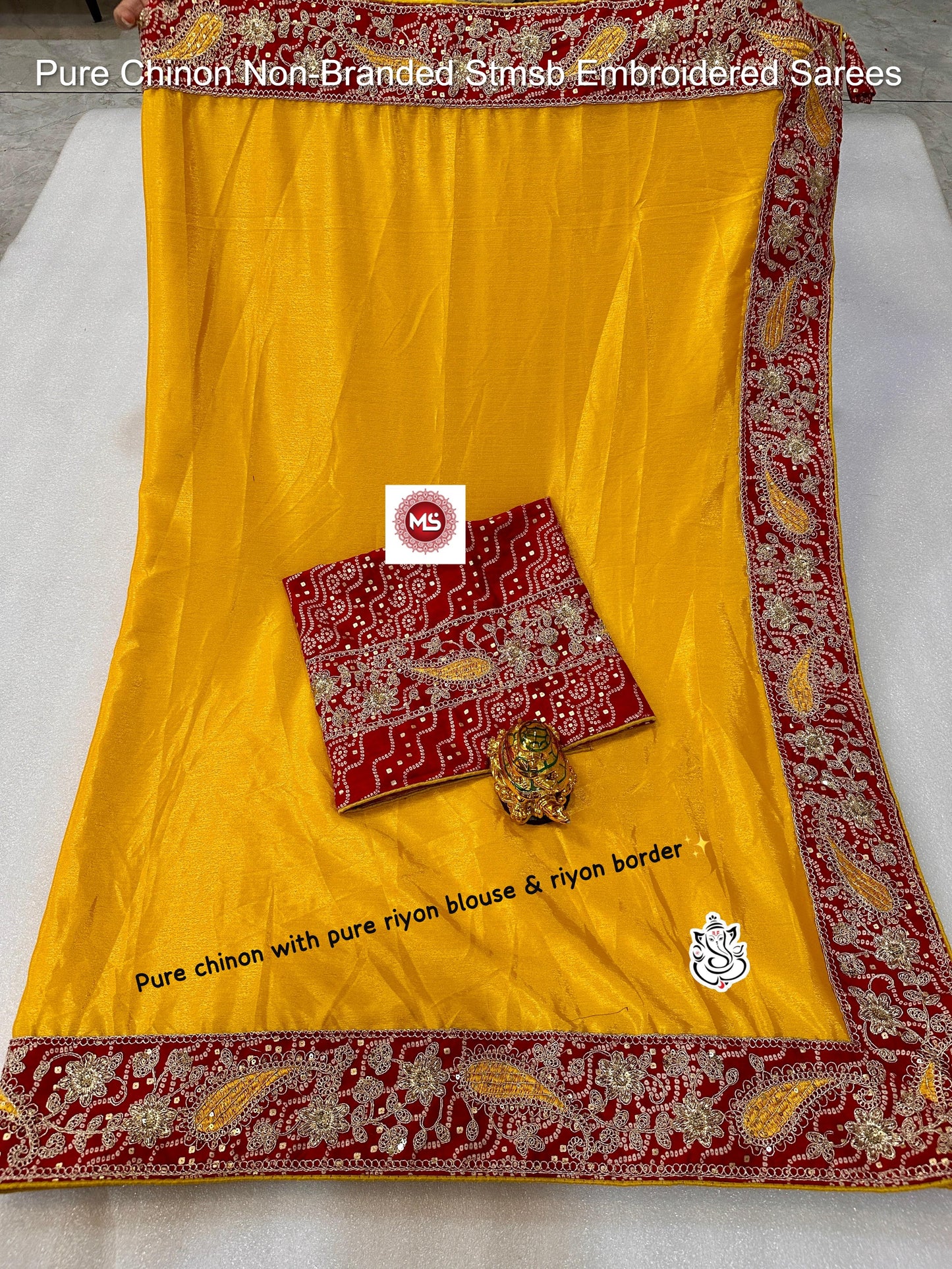 Pure Chinon Non-Branded Stmsb Embroidered Sarees