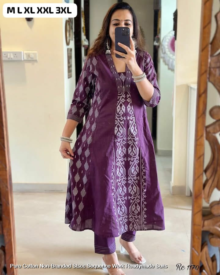 Pure Cotton Non-Branded Stscc Sequence Work Readymade Suits