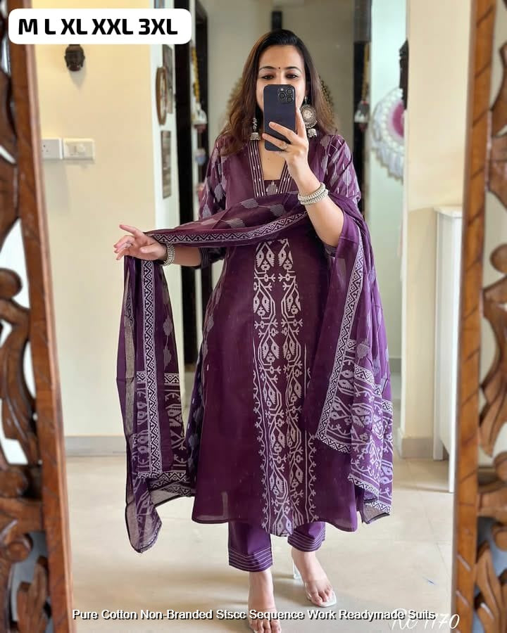 Pure Cotton Non-Branded Stscc Sequence Work Readymade Suits