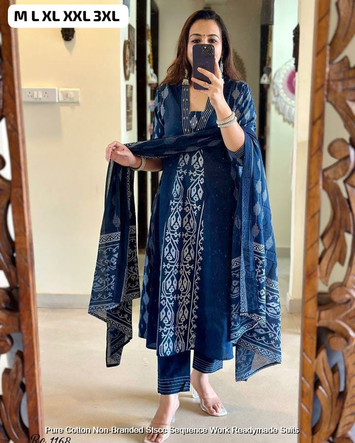 Pure Cotton Non-Branded Stscc Sequence Work Readymade Suits