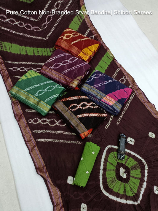 Pure Cotton Non-Branded Stvar Bandhej Shibori Sarees