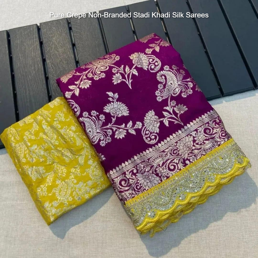Pure Crepe Non-Branded Stadi Khadi Silk Sarees