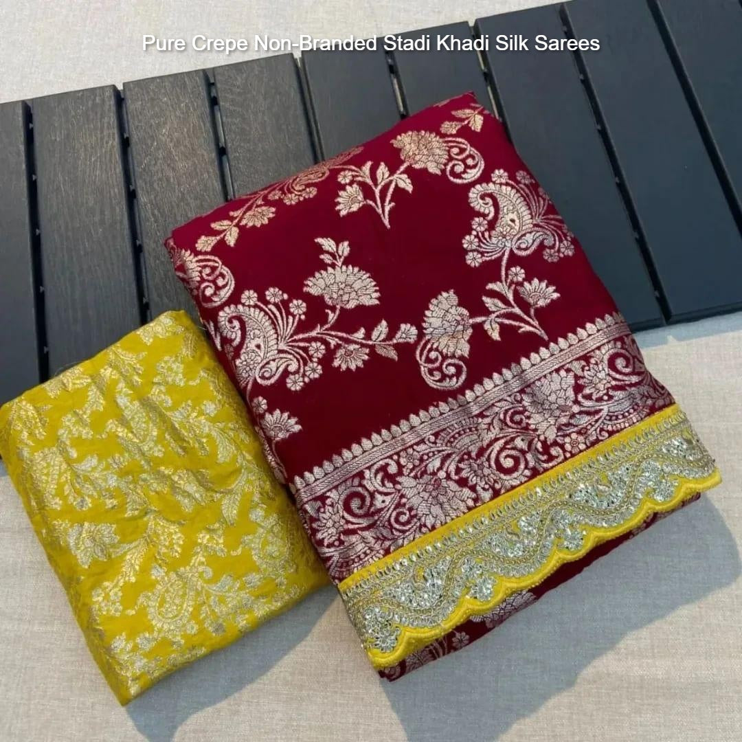 Pure Crepe Non-Branded Stadi Khadi Silk Sarees