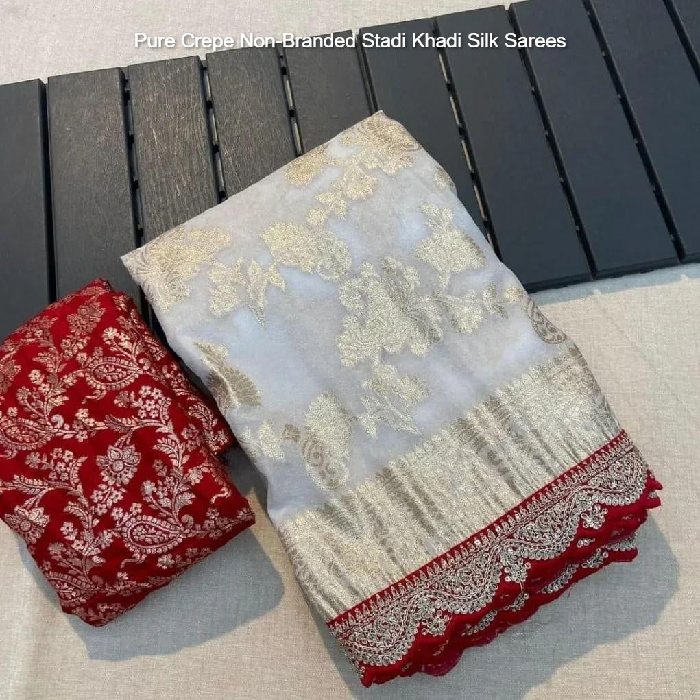 Pure Crepe Non-Branded Stadi Khadi Silk Sarees