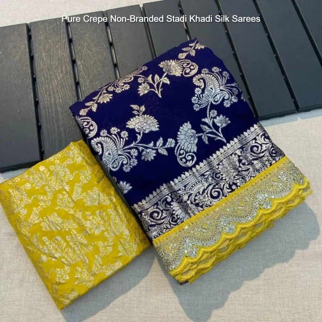 Pure Crepe Non-Branded Stadi Khadi Silk Sarees