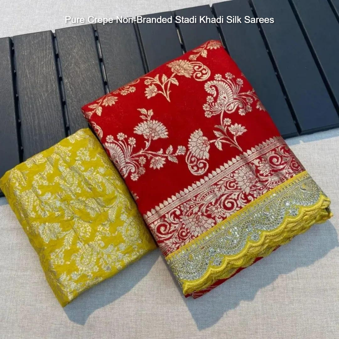Pure Crepe Non-Branded Stadi Khadi Silk Sarees