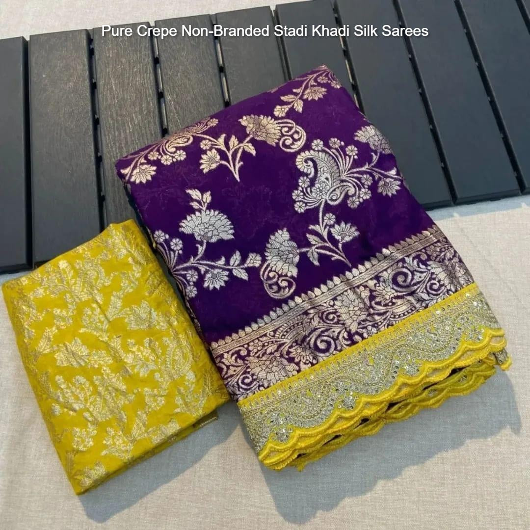 Pure Crepe Non-Branded Stadi Khadi Silk Sarees