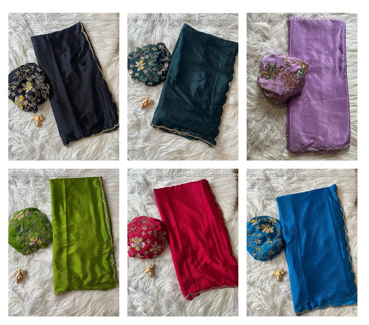 Pure Hand Work Non-Branded Stsvm Chinon Sarees